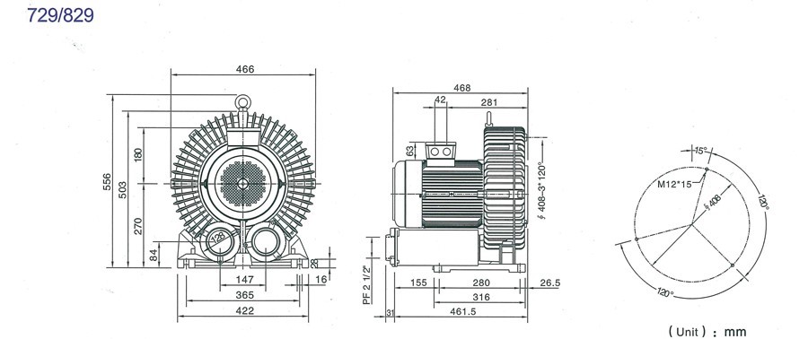 Installation Dimension of Single stage Blowers 729-829